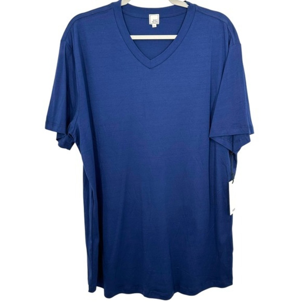 SWET TAILOR Men's XXL Blue V-Neck T-Shirt Supima Cotton Modal‎ Soft Everyday Tee